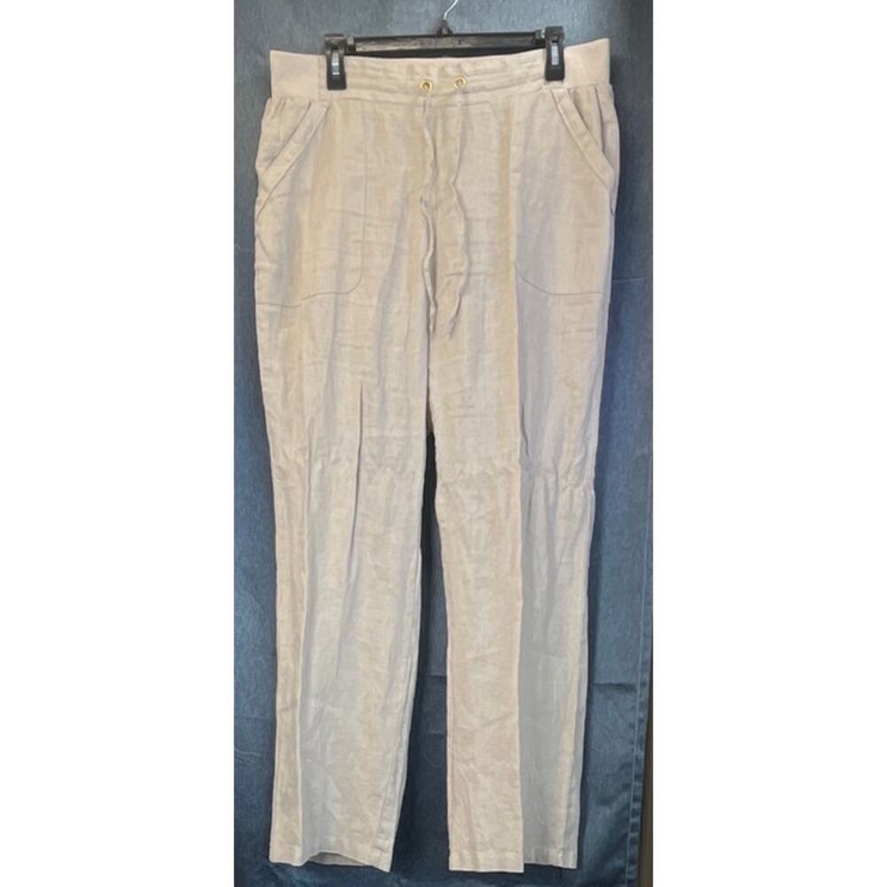 Ellen Tracy Womens L Cream 100% Linen Elastic Waist Pockets Office Wear/Summer